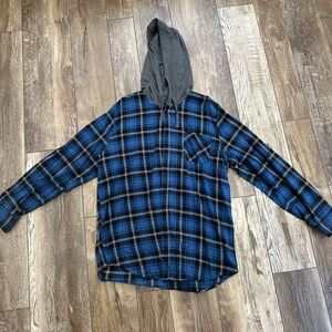 Blue and Gray Plaid Hoodie Shirt